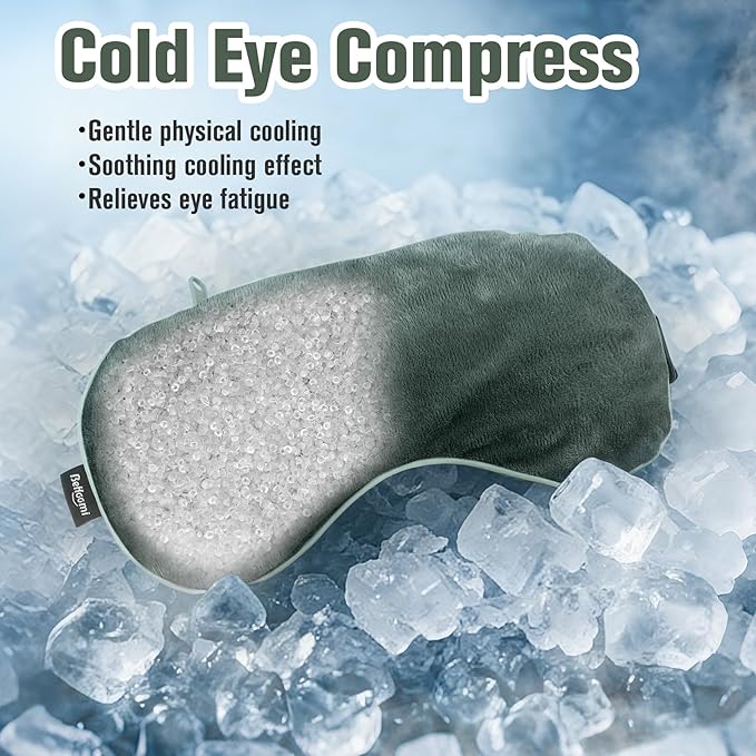 BeHoomi Heated Eye Mask, Weighted Sleep Mask Warm Compress for Eyes, Cooling Eye Mask for Sleeping, Reusable Eye Masks for Home, Office, Hot and Cold for Eye Relaxation, Mothers Day Gifts (Grey)