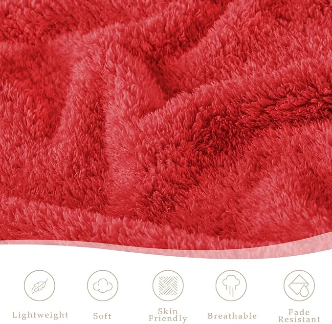 Exclusivo Mezcla Fleece Twin Size Blanket for Couch and Bed, 60" x 80" | Super Soft and Cozy Fluffy Blanket for Women, Lightweight and Fuzzy Blanket for Teens Back to School, All Season, Red