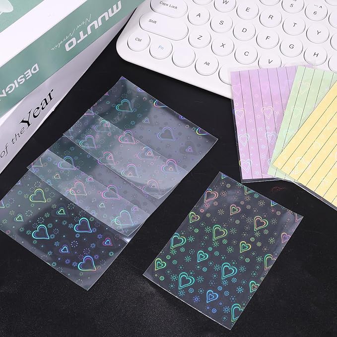 400pcs Love Heart-Shape Photocard Sleeves, 9.1x6.5cm/3.58x2.56in Holographic Foil Card Protector Covers for Trading Cards Photocards