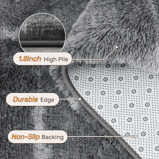 Area Rugs for Living Room 8x10 Feet, Soft Fluffy Shagg Plush Bedroom Rug Non-Slip,Large Carpet for Nursery Kids Dorm Home Decor Starlight Grey