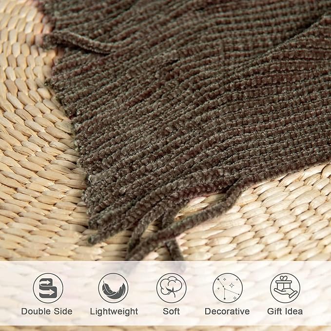 lifein Throw Blanket for Couch, Soft Boho Decor Bed Throw,Cozy Brown Knitted Chenille Small Farmhouse Lightweight Throw (Brown,60 * 80")