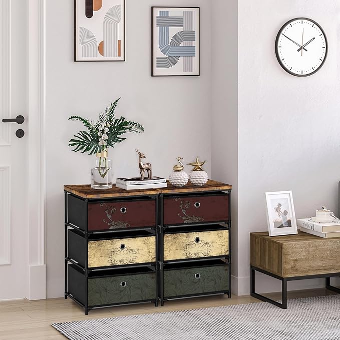 VASICAR Nightstand with 3 Drawers, Clothes Storage Organizer, Small Fabric Dresser for Bedroom, Closet, Entryway, Hallway, Nursery, Dorm