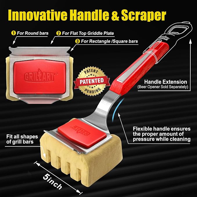 GRILLART Grill Brush Bristle Free, Replaceable BBQ Cleaning Pad (No Handle), Safe Replacement Cleaning Pad/Head for Cast Iron/Stainless Steel Grates - Deep-Reach