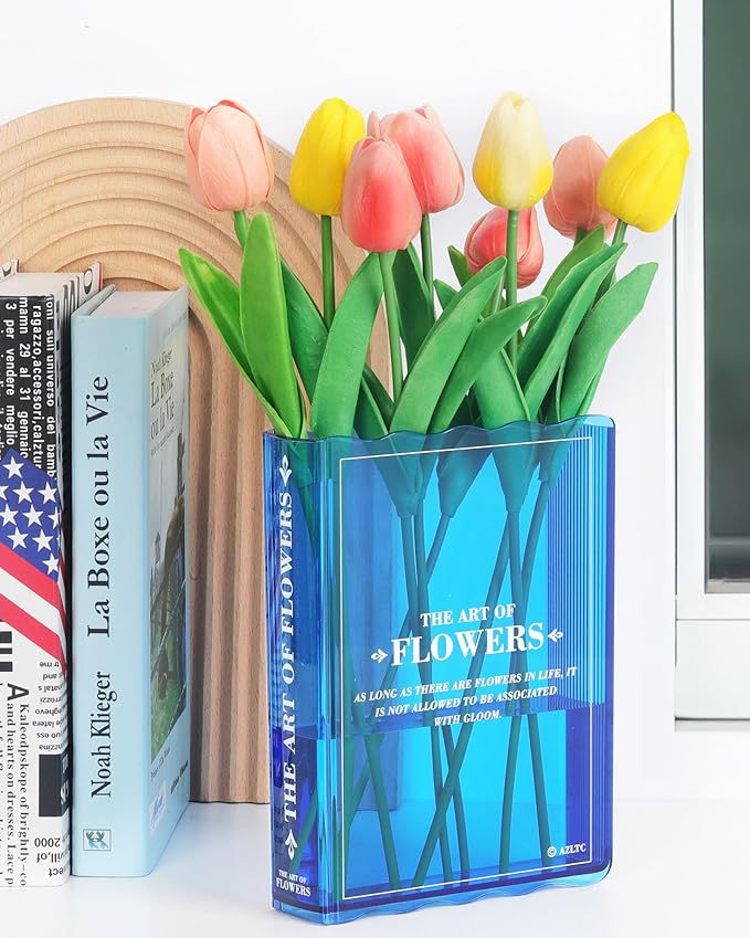 Book-Shaped Vase for Flowers, Book Lovers Gifts Cute Blue Flowers Vases | Aesthetic Room Decor,Must-Have for Home, Bookshelf, Bedroom, Office Decor for Women, Teacher Gift - Like Mothers Day