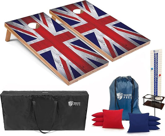 Tailgating Pros 4x2 Regulation Cornhole Boards Flag Set- Includes 8 Bean Bags, Carrying Cases, and Score Keeper - Optional LED Lights