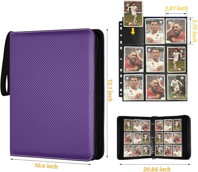 GERMUN 9 Pocket Card Binder, Premium Zip Trading Card Binder, 720 Double Sided Pocket PU Card Collection Binder, Collector Card Album, Card Folder for MTG, TCG, Sports Cards, Game Cards (purple)
