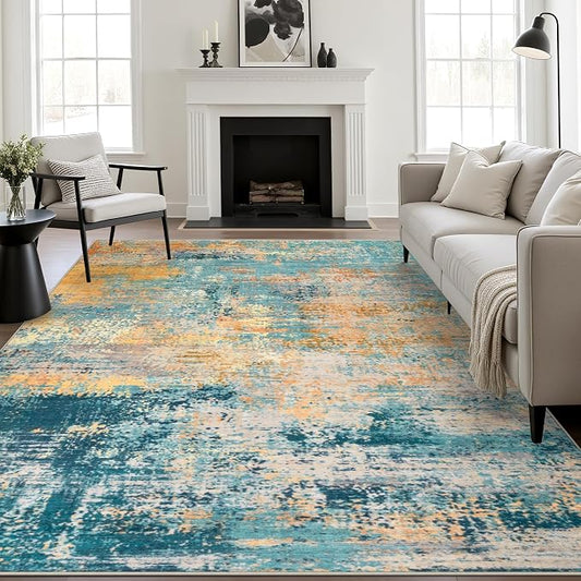 5x8 Area Rug Living Room Rug: Washable Modern Abstract Soft Thin Rug Indoor Floor No Slip Carpet for Bedroom Dining Room Farmhouse Nursery Home Office - Rosy Haze