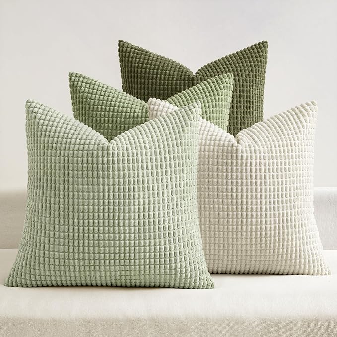 MIULEE Farmhouse Decorative Pillow Covers 20x20 Inch Set of 4 Light Green | Modern Natural Rustic Throw Pillows, Neutral Warm Soft Corduroy Couch Pillowcases, Home Decor for Sofa Living Room Bed