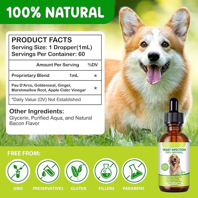 Yeast Infection Treatment for Dogs, Specifically Formulated for Dogs, Natural Dog Yeast Infection Treatment, Supports Healthy Itch Relief, Ear Infection Treatment, Allergy & Inflammation Relief, 60ml