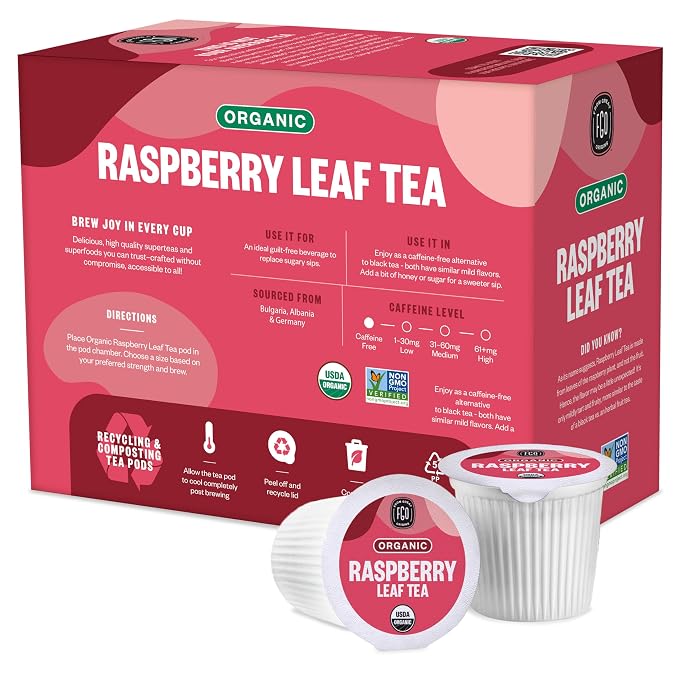 FGO Organic Raspberry Leaf Tea K-Cup Pods for Keurig, 24 Count (Pack of 1), Naturally Caffeine-Free Herbal Tea, USDA Organic, Non-GMO, & Recyclable