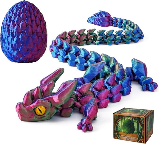 FYEFKJSA 3D Printed Dragon Eggs with Dragon Inside - 12Inch,Articulated Fidget 3D Printed Animals, Interesting Decorative Gift, Easter Basket Essentials Stuffers (Red Green Blue)