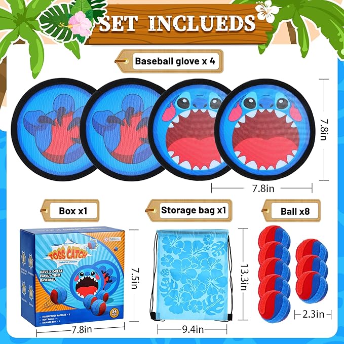 Toss and Catch Ball Game Set, Outdoor Toys for Kids - 13-Pieces with 4 Paddle,8 Balls and1 Storage Bag, Premium Toys for Beach Pool Yard Indoor & Outside - Fun Gift Idea for Boys and Girls