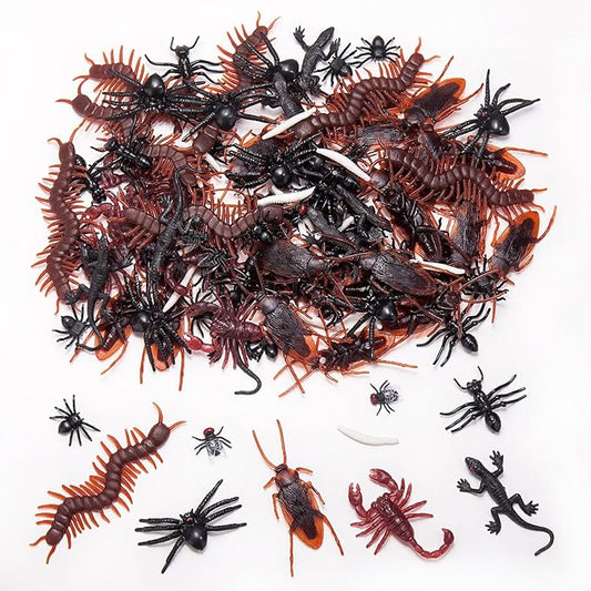 130 PCS Realistic Plastic Bugs Trick Toys, 9 Types Prank Fake Insects Cockroaches Spiders Centipedes Scorpions for Halloween Party Fools' Day Decorations