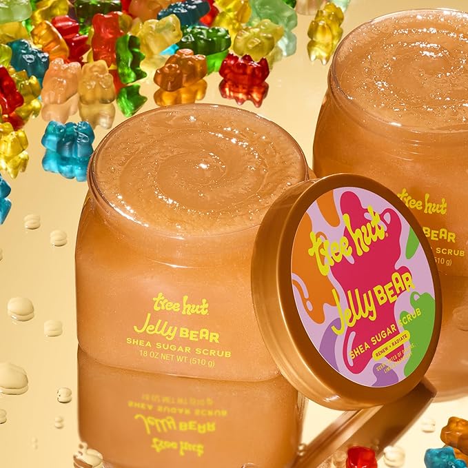 Tree Hut Jelly Bear Shea Sugar Scrub, Exfoliating, Hydrating & Moisturizing Body Scrub with Shea Butter & Nourishing Essential Oils, Smooth & Soften Skin, 18 oz