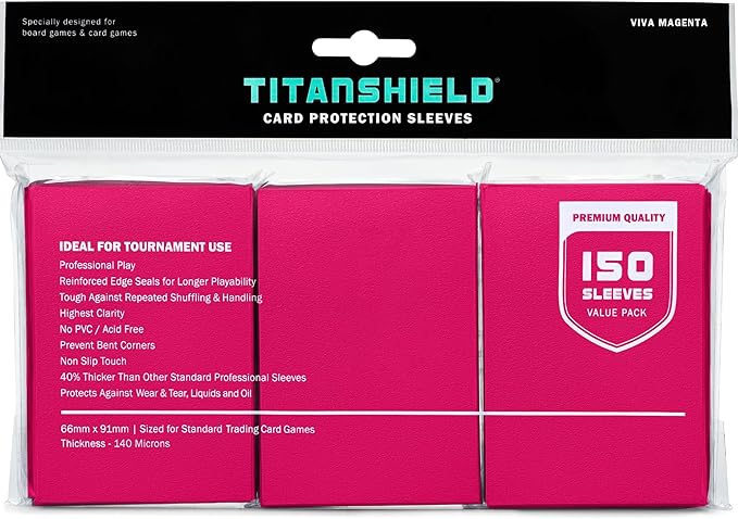 TitanShield Premium Card Sleeves | Compatible with Pokemon, One Piece, Lorcana, Flesh & Blood, & Magic The Gathering MTG | (150 Sleeves - Standard) (1, Viva Magenta, Standard | 66x91mm)