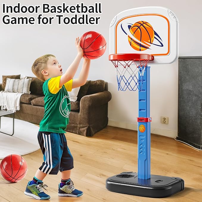 NIPLOOOW Swimming Pool Basketball Hoop, Adjustable Height Toddler Basketball Hoop, Includes 4 Balls and Pump, Poolside Water Basketball Indoor & Outdoor Toy for Boys Girls Kids Age 3-8