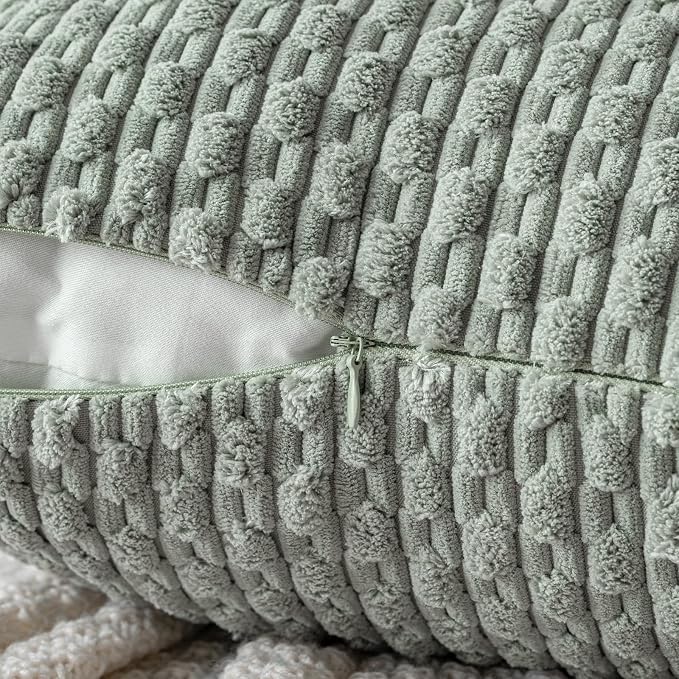 MIULEE Lumbar Decorative Throw Pillow Covers 12x20 Greyish Green Corduroy | Textured Striped Pack of 2 Striped Pillow Covers Modern Farmhouse Home Decor for Couch Bed Sofa Living Room