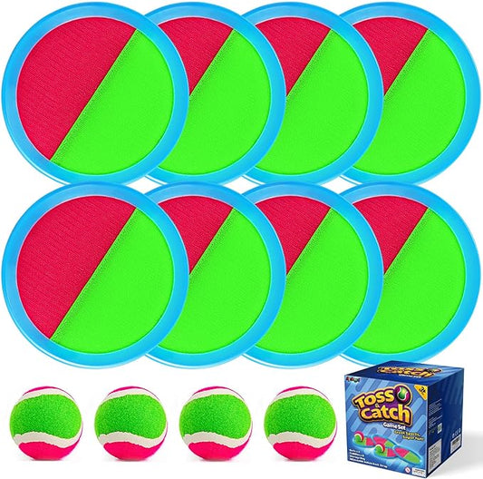 Ayeboovi Toss and Catch Ball Set with 8 Paddles 4 Balls Outdoor Beach Pool Toys for 3 4 5 6 7 8 Year Old Boys Girls Birthday Gift Stocking Stuffers Outside Camping Lawn Yard Games for Kids and Family