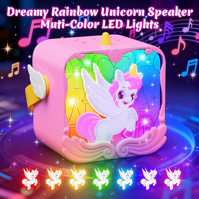 Unicorn Karaoke Machine with Wings & Castle Lights,2 Gem Microphones & 5 Magic Voice,Mini Bluetooth Speaker,Princess Toys & Unicorn Toys for Girls Age 3 4 5 6 7 8 9 10 Valentine's Day Birthday Gifts