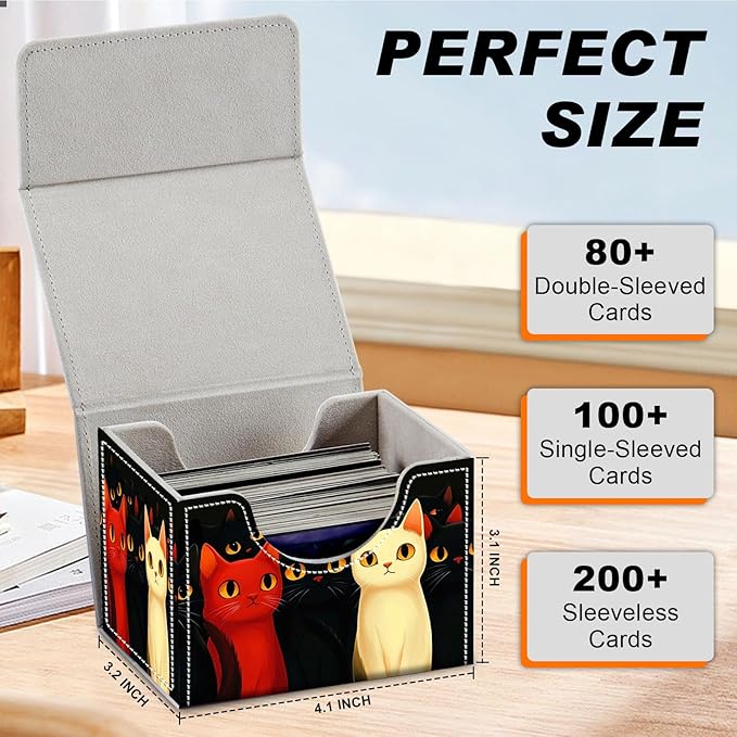 DEGDFSGR for TCG MTG Card Game Storage Box Organizer Trading Card Case Commander Deck Box Magnetic Closure Creative Pattern Up to 200 Cards, Red Cat Black Cat