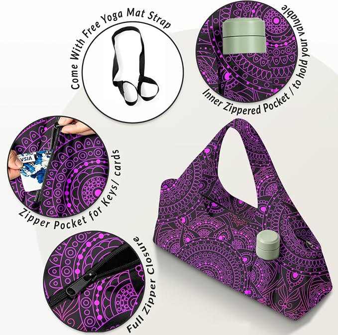 Women's Yoga Bag with Yoga Mat Carrier - Large Mat Pocket Fitness Tote for Pilates, Gym, Travel, Office & Beach