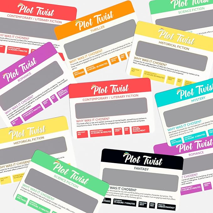Blue Wasatch Games Plot Twist Season 1: 36 Book Recommendation Scratch Off Cards Across 8 Unique Fictional Genres. Gift for Couples, Book Clubs, Readers, Story Lovers.