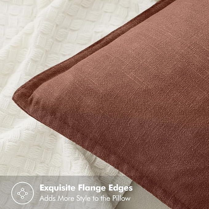 MIULEE Decorative Linen Euro Sham Pillow Covers 24x24 Autumn Glaze | Boho Farmhouse Fall Autumn Couch Throw Pillows for Bed, Pack of 2 Accent Modern Pillowcases, Sofa Livingroom Home Decor