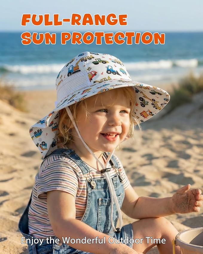 Toddler Baby Sun Hat Kids Summer Beach Essentials Adjustable Beach Hats with Bucket Wide Brim for Boys Girls Age 0-14 Years