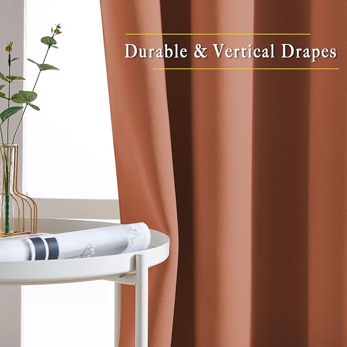 NICETOWN Blackout Room Divider Curtains 118 inches Long, Grommet Thermal Window Treatments Sound Reducing Drapes for Sliding Glass Door, Burnt Orange, W66 x L118, 2 Pieces
