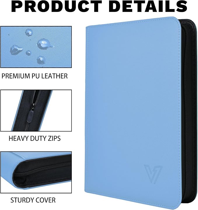 Toploaders Binder,Holds 640 Top Loaders,16 Pocket Top Loader Binder for 3" x 4"Rigid Cards,Double Sided Card Binder Abulm in 3"x4"Toploaders for Trading Cards (TOP 640 Light Blue)