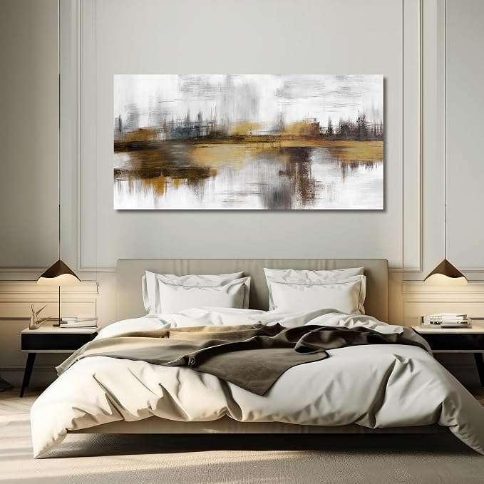 Belmrxne Wall Art Abstract Grey and Gold Wall Decor Vintage Artwork Aesthetic Wall Prints for Living Room Home Office Decor 24 x 48 Inches