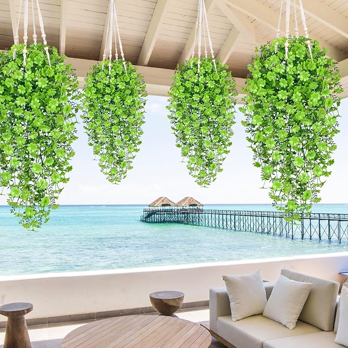 Waipfaru Artificial Hanging Plants, 4Pcs Faux Ivy Four-Leaf Clover | Vines Greenery for Wall Home Bedroom Living Room Aesthetic Kitchen Office Aesthetic Kitchen Indoor Outdoor Decor