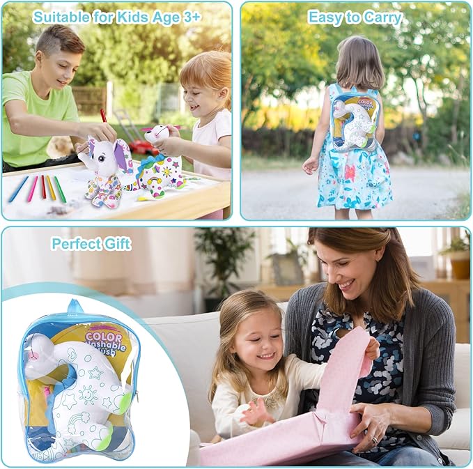 Coloring Plush Toy with 5 Washable Markers for Little Girls Doodle Dolls for Kids Ages 4-6 Birthday (Dinosaur)