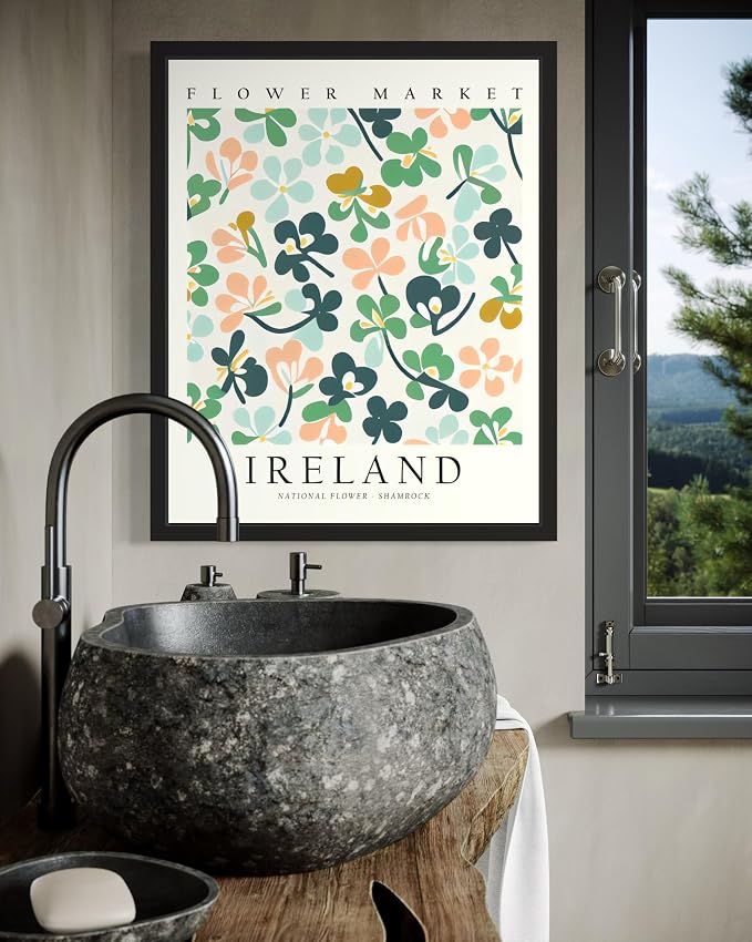 Ireland, Shamrock Art Print Poster, Flower Market Wall Art, Floral Artwork Decor for Bedroom, Kitchen, Bathroom, Livingroom Decoration 52 (Ireland, Shamrock, 10"L x 8"W, Unframed)