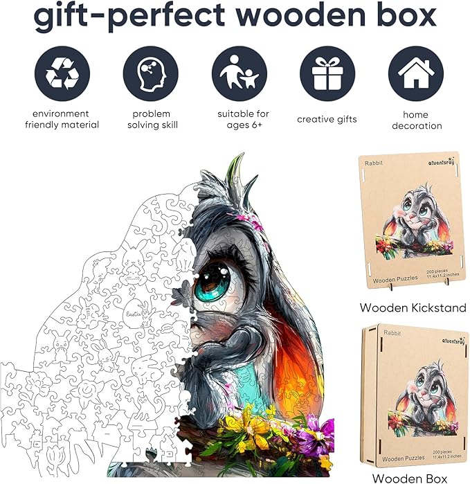 Qiuenisray 500 Piece Easter Puzzles for Adults, Wooden Rabbit Jigsaw Puzzles, FSC Certified Royal Unique Shape Animal Puzzle, Creative Gift for Family Game 17.7x18.1 in