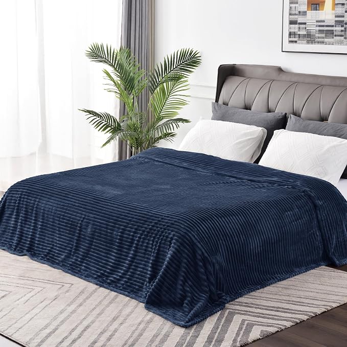 BEDELITE 3D Ribbed Jacquard Navy Blue Full Size Blankes for Bed, 84x90 Inch | Soft Warm Decorative Fluffy Blanket, Cozy Fuzzy Lightweight Plush Fleece Throw Blankets for Bed, Room Decor, Gift for Women