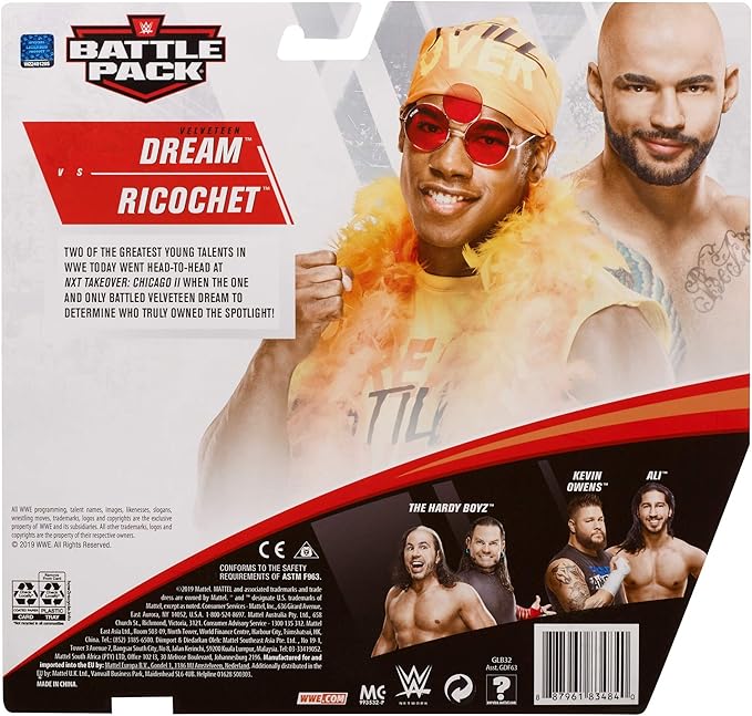 WWE MATTEL Ricochet vs Velveteen Dream Battle Pack Series #65 with Two 6-inch Articulated Action Figures & Ring Gear