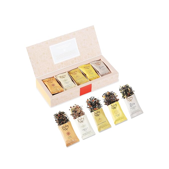 Pinky Up Chai Tea Gift Sampler, Variety Tea Packets of Flavored Tea, Loose Leaf Tea Sampler, Caffeinated Tea and Non-Caffeinated Tea Individual Packets