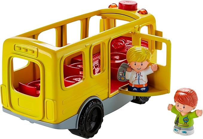Fisher-Price Little People Musical Toddler Toy Sit with Me School Bus with Lights Sounds & 2 Figures for Pretend Play Kids Ages 1+ Years