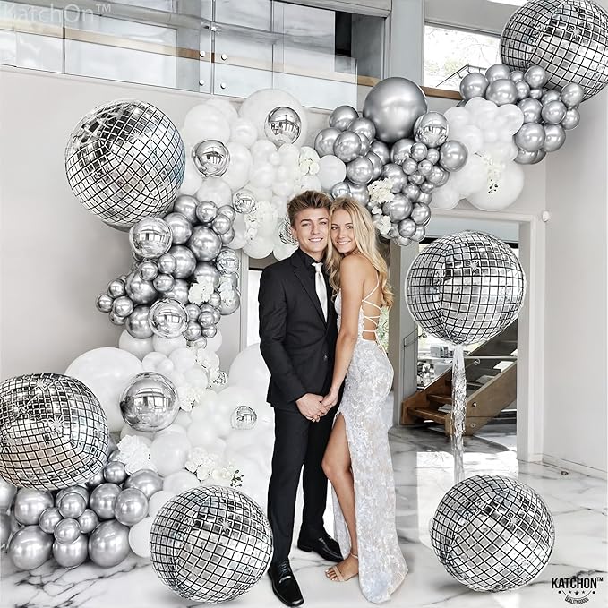 KatchOn, Big Silver Disco Ball Balloons - 22 Inch, Pack of 6 | Disco Party Decorations, 4D Sphere Disco Balloons for 70s Theme Party Decor, Bachelorette Party Decorations | Graduation Decorations 2026