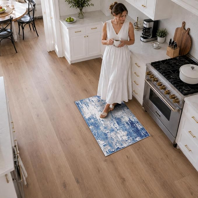 RELEANY Washable 2'x3' Abstract Area Rug for Living Room Blue Gray | carpet for bedroom, kitchen, office, hallway and entryway, printed pattern, non-slip, soft, stain-resistant, easy to clean