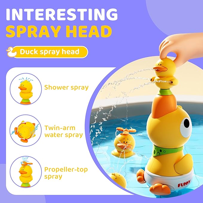 Baby Bath Toys, Baby Bath Shower Head for Bathtub with 1 Adjustable Sprayer, Control The Flow Rinser Babies with 3 Squirting Ducks for Newborns, Toddlers Kids in Bathtub Sink