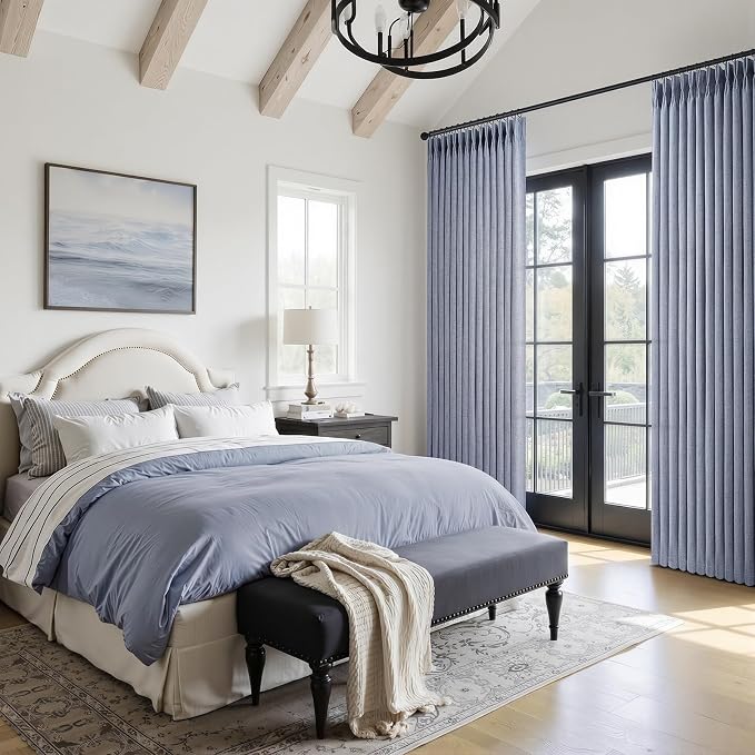 Linen Pinch Pleated Dusty Blue Sheer Curtains 96 Inches Long Living Room