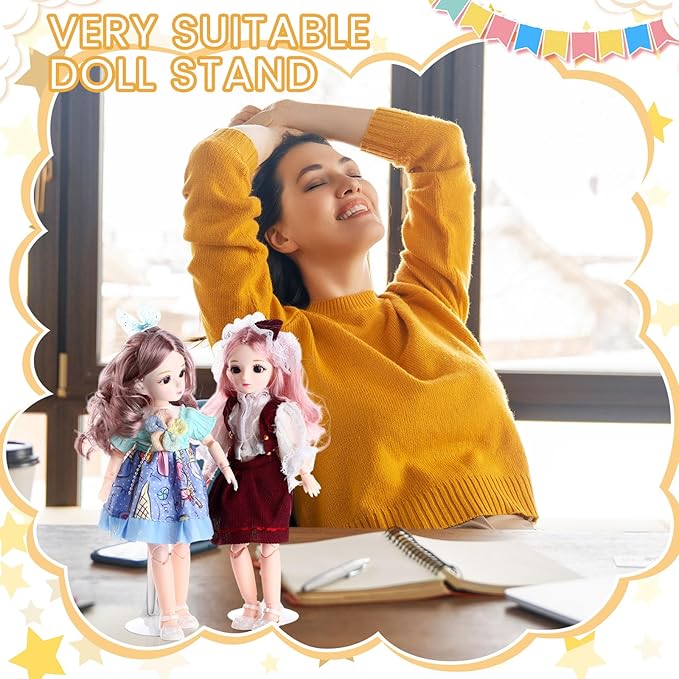 12 Pcs Adjustable Doll Stands for 12 Inch to 18 Inch Dolls Display Stand with Expandable Waist Wire Action Figure Display(White)