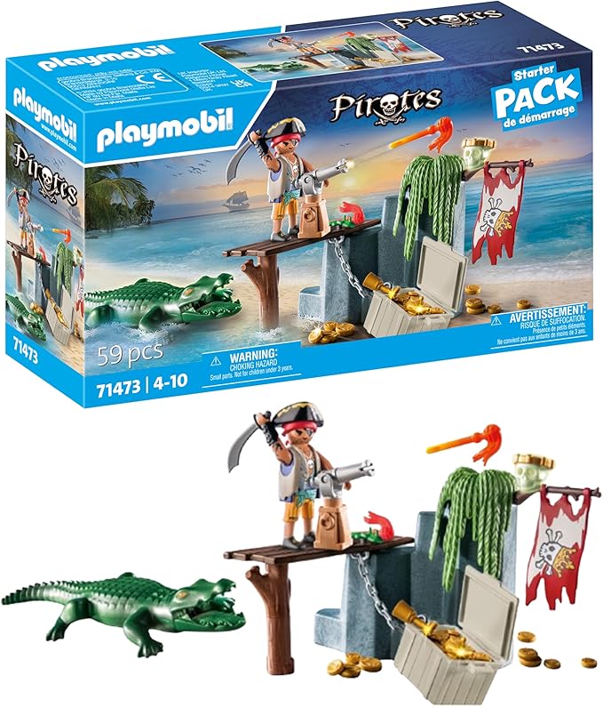 PLAYMOBIL Starter Pack 71473 Pirate with Alligator from 4 Years, Einheitsgröße