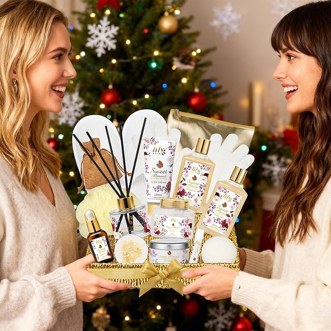 Mother's Day Gift Basket 17Piece Honey Almond Spa Gift Basket for Women Bath and Body Gift Basket Set Kit with Shower Gel | Christmas, Valentines Day Gifts for Women, Birthday Gifts for Her, Wife, Mom