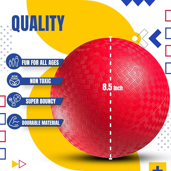 PlayBolt Playground Balls Bulk - 8.5 Inch Red Rubber Kickball Bouncy Inflatable Balls for Kids & Adults, Indoor & Outdoor Games, Kickballs, Dodgeball, Four Square, and More, (4-Pack)