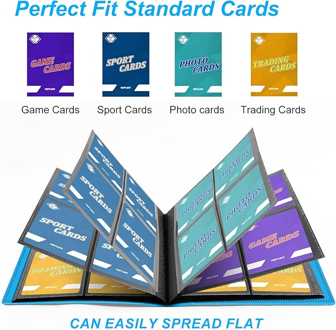 4 Pocket Card Binder for 160 Sleeves, Card Folder Ablum for Trading Cards Collection for Sports Cards, Baseball Cards, Game Cards, Mini TCG Binder Fit for MTG, Gift for Card Collector (Blue)