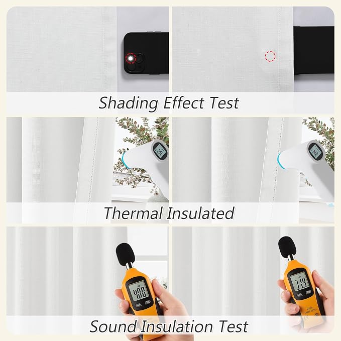 Guken White 100% Blackout Linen Curtains 60 Inch Wide by 96 Inch for Living Room Bedroom Back Tab Thermal Insulated Black Out 1 Drapes Room Darkening Window Curtains,1 Panel
