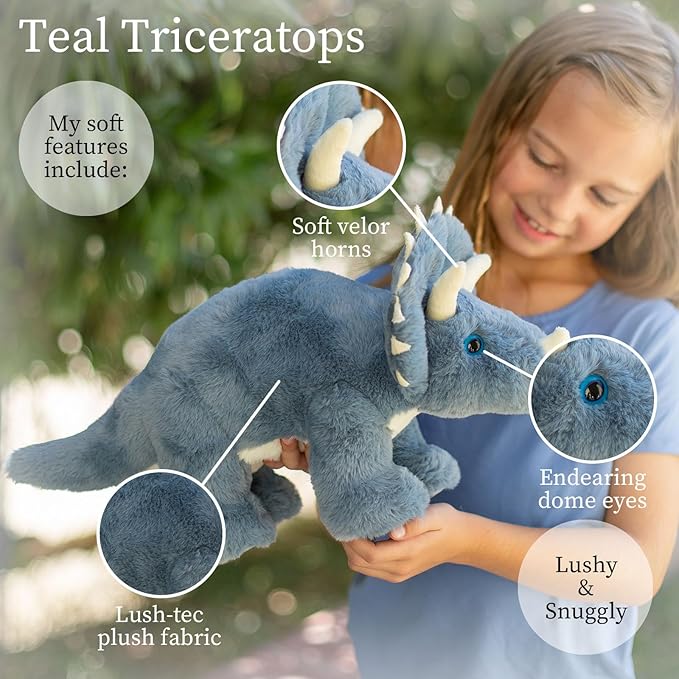 World's Softest Plush Teal Triceratops, Lushee, Large, 16" Stuffed Animal for Baby, Toddler, Kids, Adults - Triceratops Plush Toy-Adorable Toy Made from Kid-Friendly, Quality Materials